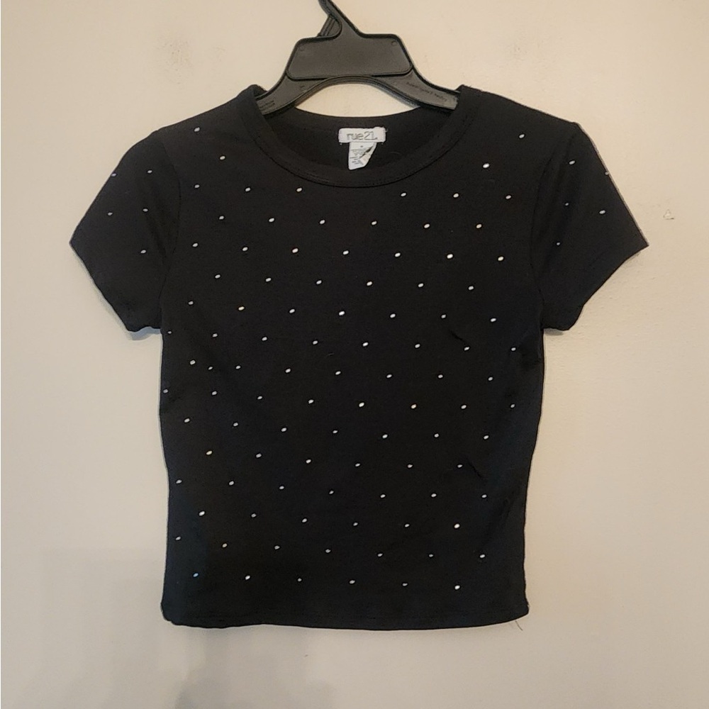 Rue 21 black rhinestone short sleeve top size small